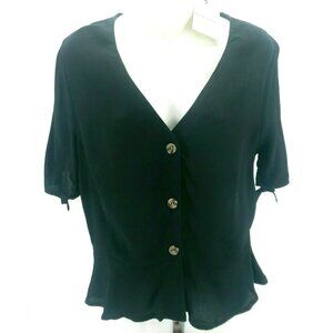 PEPALOVES Black Short Sleeve Blouse Top Button Down XS S